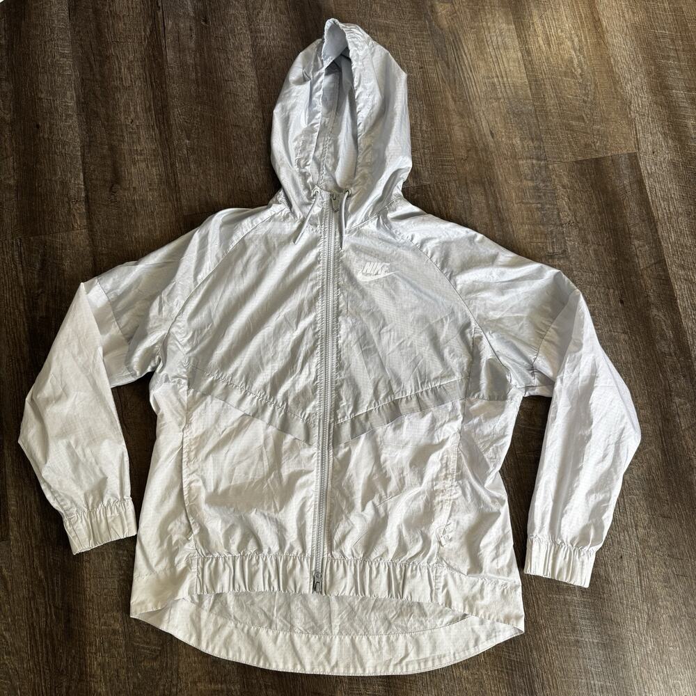 Women's Spring Girls NIKE Gray White Running Hoodie Windbreaker Jacket XL